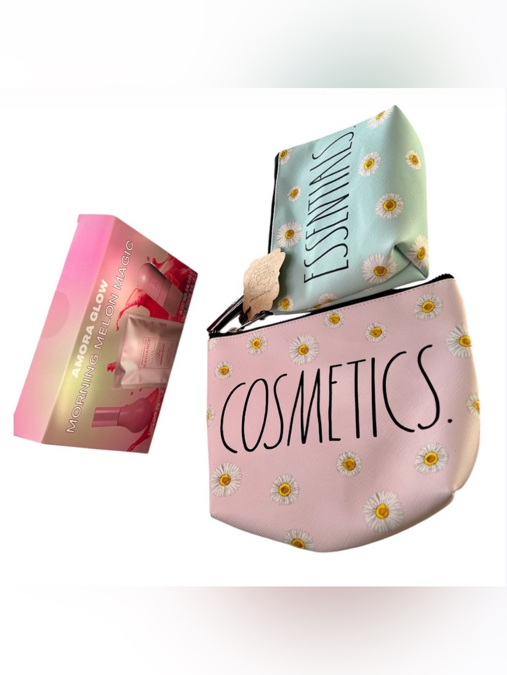 Cosmetics Daisy Print Makeup Bags | Amora Glow “Morning Melon Magic” NWT